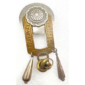 Vintage Baer SF Brooch Sterling Copper Brass Ethnic Greek Keys Kinetic Brutalist